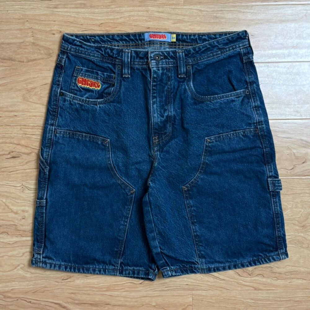 Empyre Blue Denim Carpenter Shorts 34 Double Knee Baggy Skater Workwear Jorts